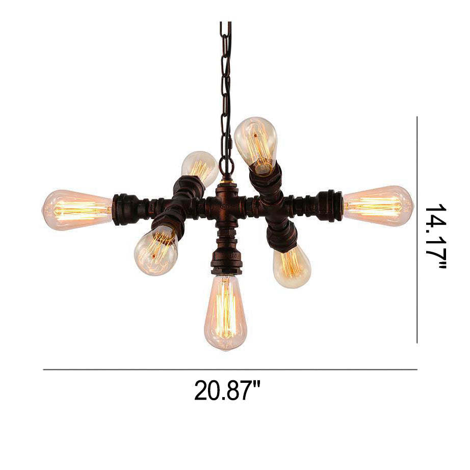 Industrial Iron Water Pipe 7-Light Chandelier