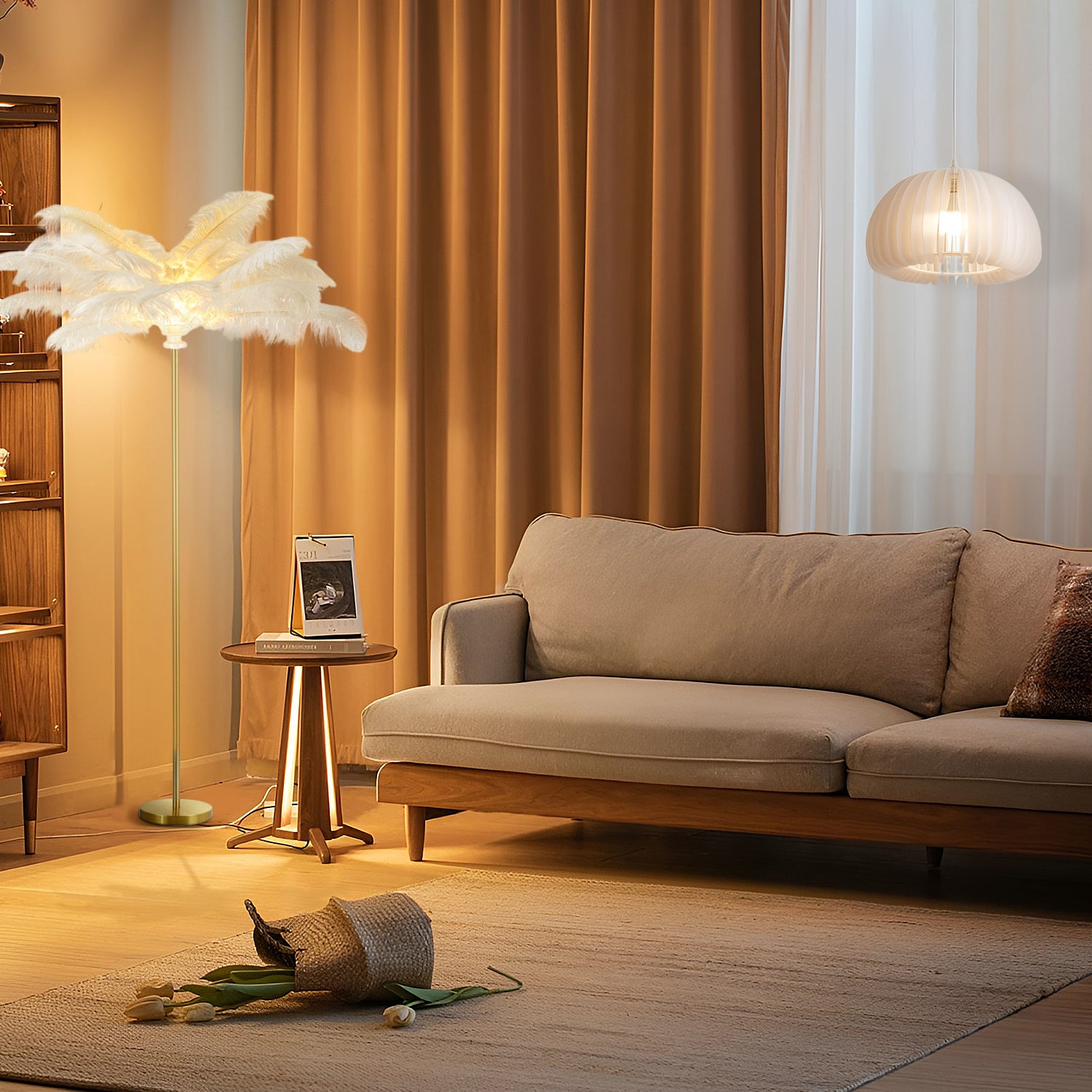 30" Statement Ostrich Feather Accent Floor Lamp