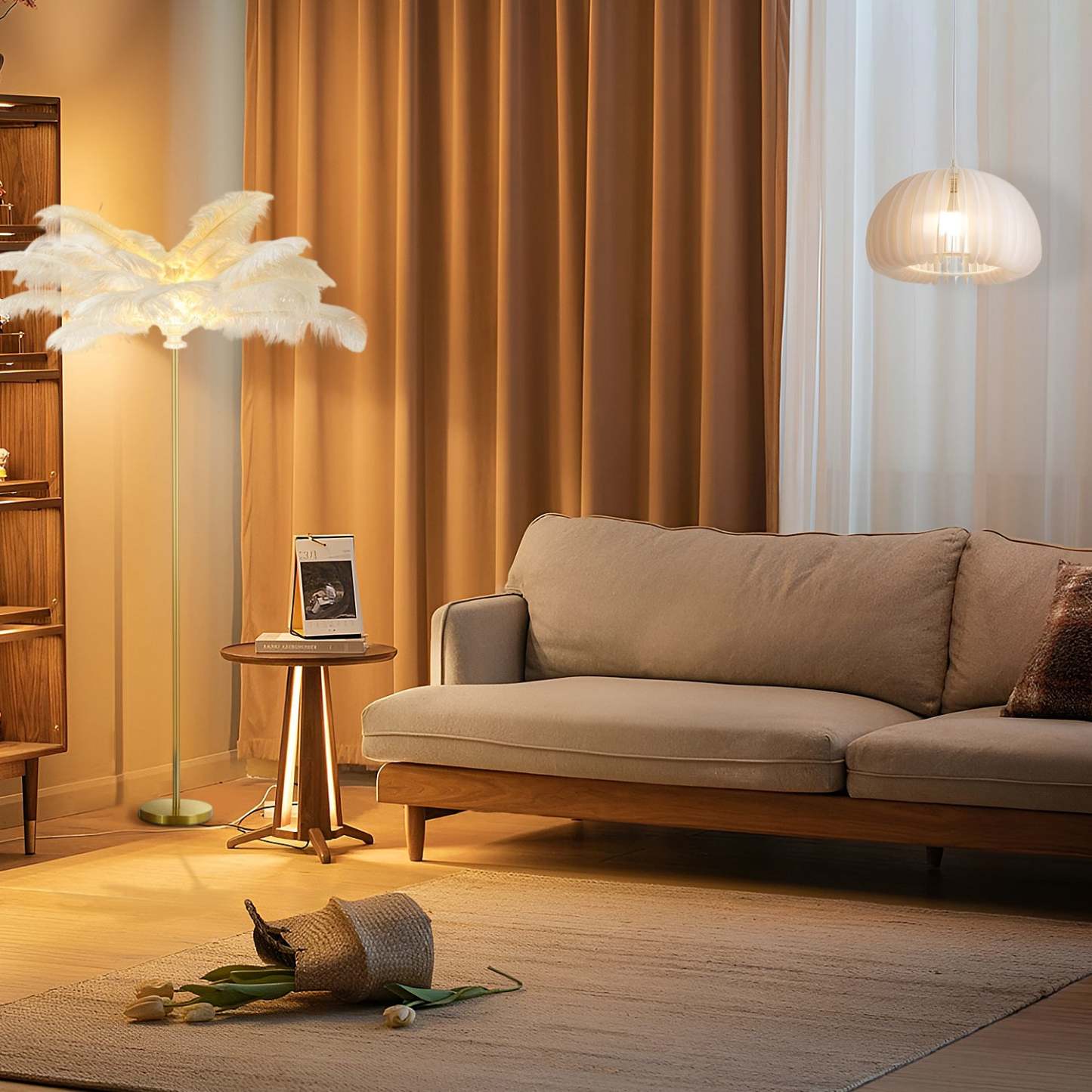 30" Statement Ostrich Feather Accent Floor Lamp