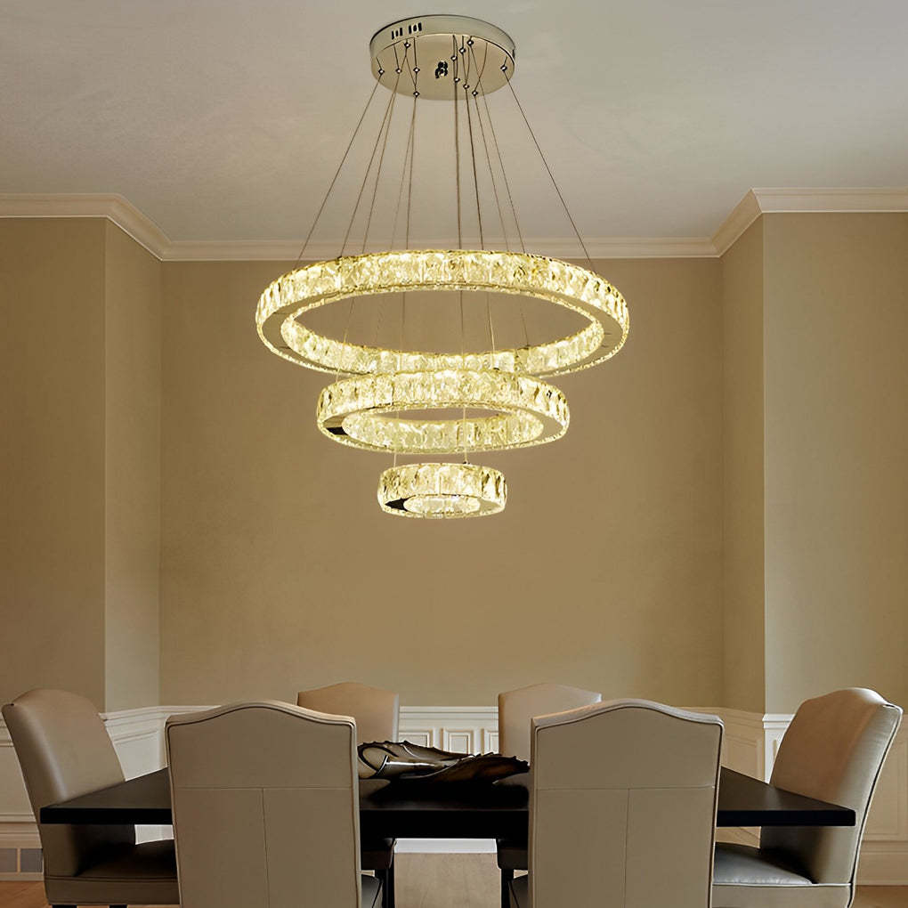 Crystal LED Three-Tier Geometric Stacked Pendant