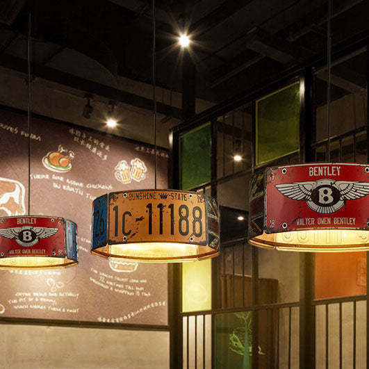 Retro License Plate Metal Chandelier