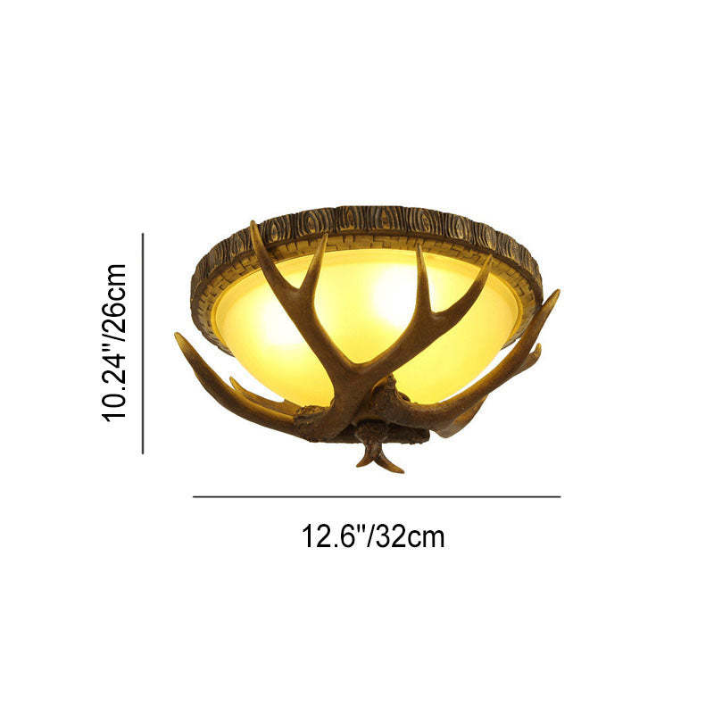 Vintage Industrial Antler Resin Glass Flush Ceiling Light