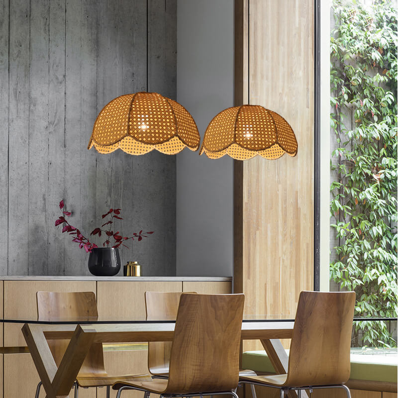 Nordic Rattan Scallop Dome Pendant Light