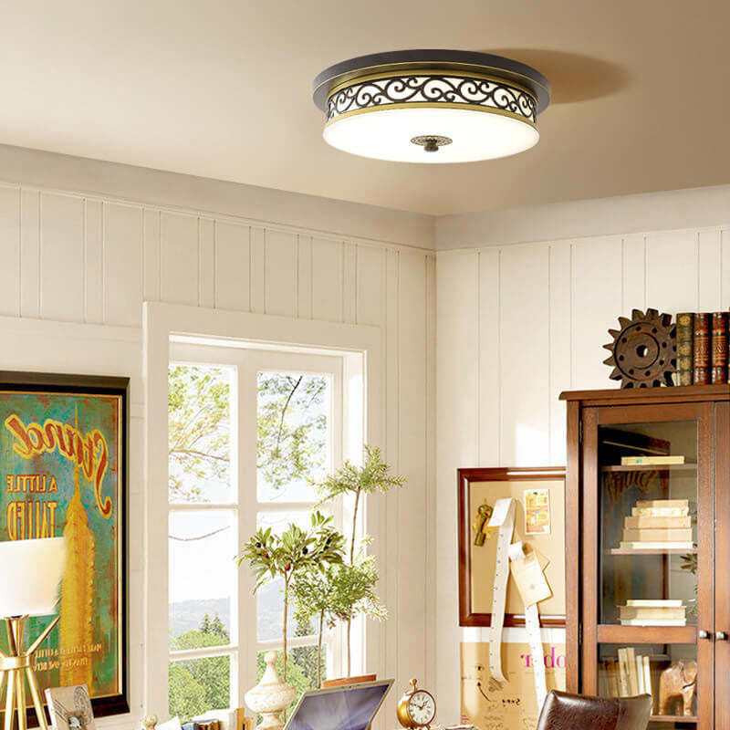 Vintage Circle Patterned Iron LED Flush Ceiling Light — Black - 15.75'' / White Light (5000K) / 220V-240V For UK/AU