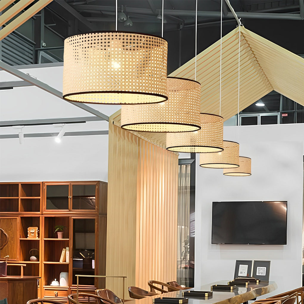 Farmhouse Round Bamboo Kitchen Dining Pendant Light