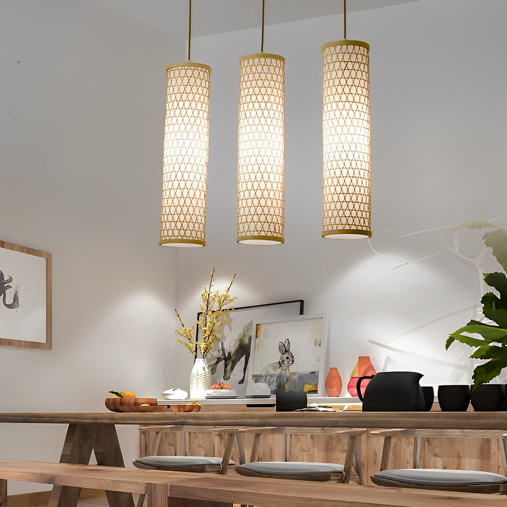 Rustic cluster thin natural pendant lighting in bamboo — Rectangle