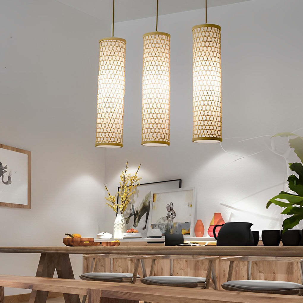 30" Thin Cluster Cylinder Farmhouse Bamboo Pendant Light