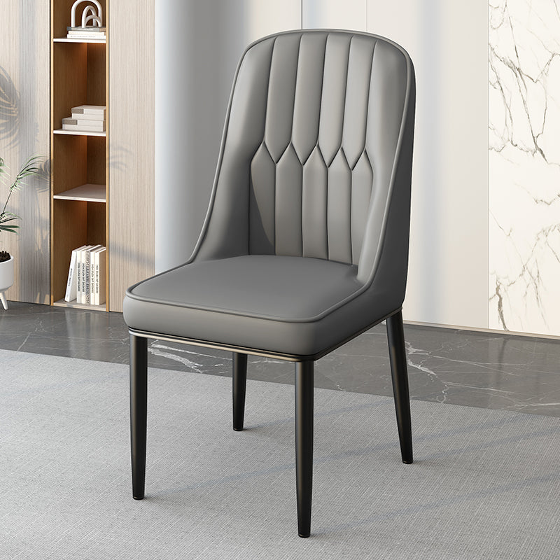 Modern Leather Steel Square Dining Chair — A / Gold / Orange & Brown