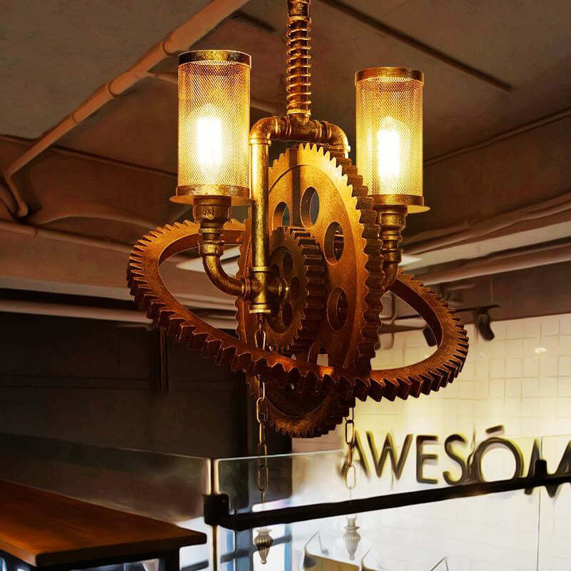 Vintage Industrial Iron Gear Chandelier — Rust / 110V-120V For US/CA