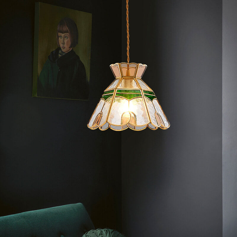 Vintage Bell Brass Glass Pendant Light — 220V-240V For UK/AU