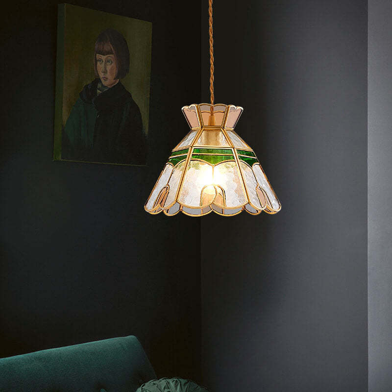 Vintage Bell Brass Glass Pendant Light — 220V-240V For UK/AU