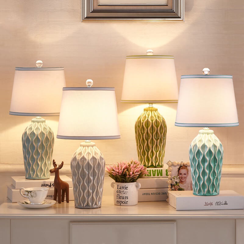 Modern Fabric Ice Cracked Ceramic Table Lamp