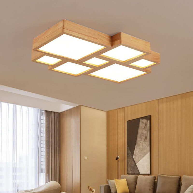Nordic Solid Wood Square LED Flush Mount Light — Warm Light (3000K) / 220V-240V For UK/AU