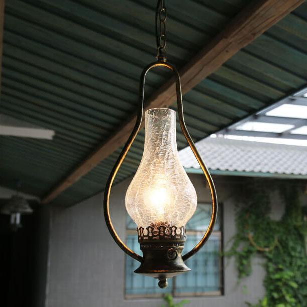 Vintage Kerosene Cracked Glass Pendant Light