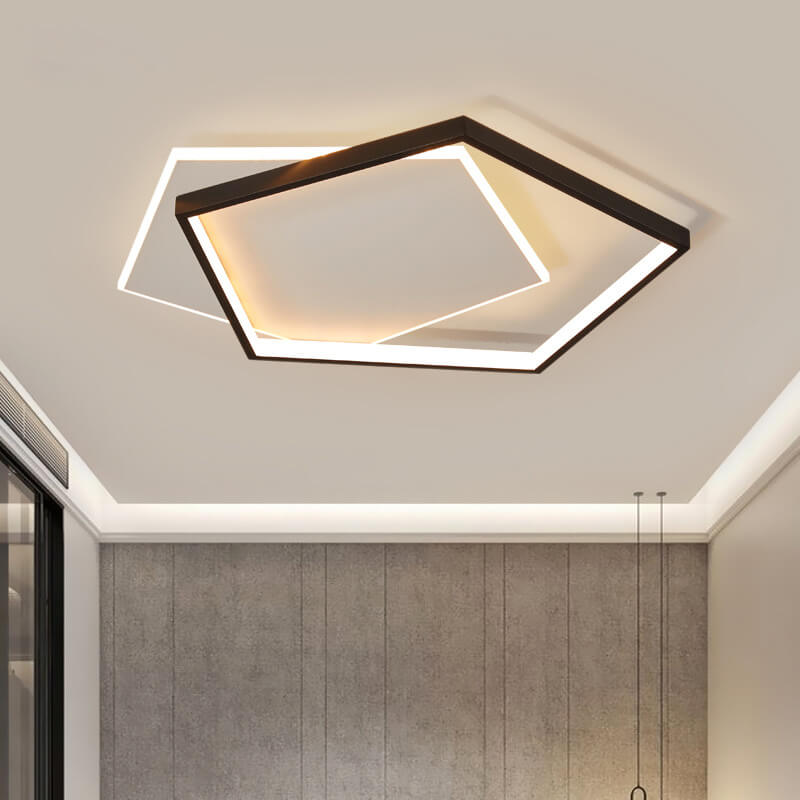 Black minimalist pentagonal flush mount lighting — 3-Color Changeable / 220V-240V (UK/AU
