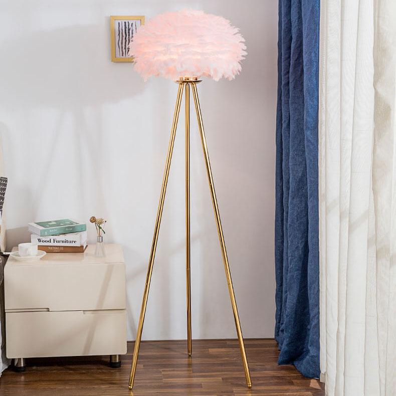 Lighom modern globe feather gray floor lamps — Push Button / White / 220V-240V (UK/AU)