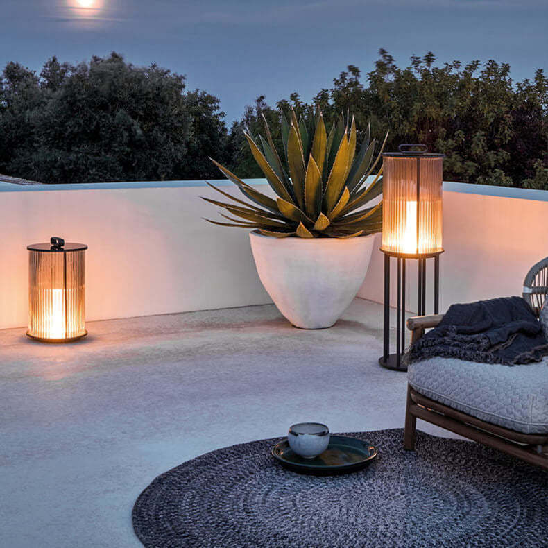 Modern Stainless Steel Glass Column LED Outdoor Floor Lamp — Solar