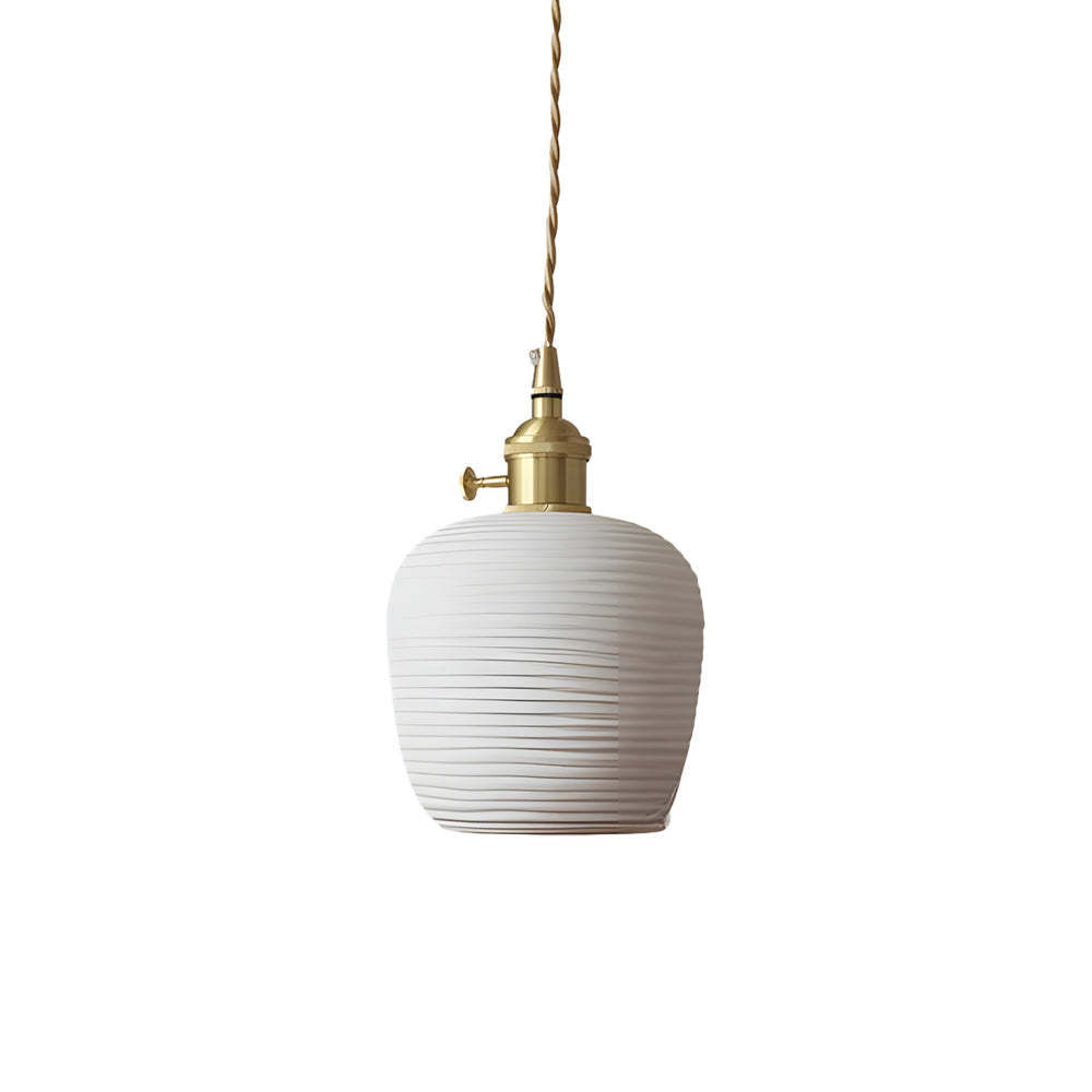 Round Striped Handmade Ceramic Brass Japanese Chandelier