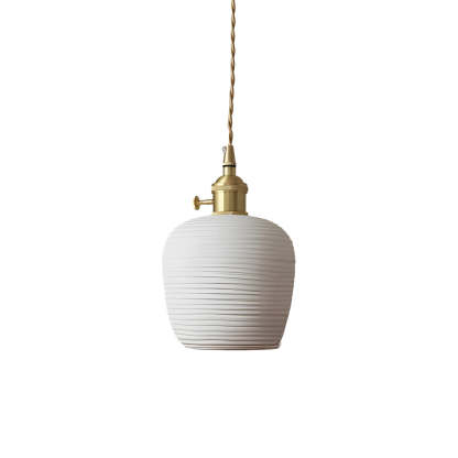 Round Striped Handmade Ceramic Brass Japanese Chandelier