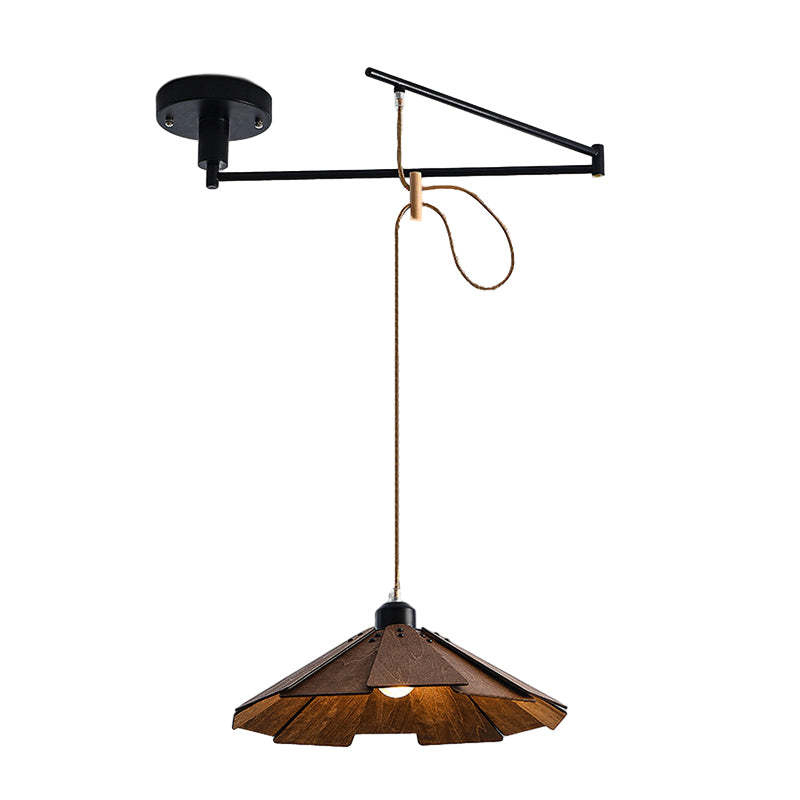 Wood Umbrella Dimmable Swing Arm Modern Chandelier
