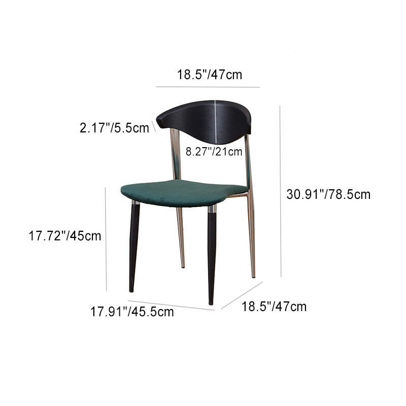 Vintage Velvet Iron Tapered-Leg Dining Chair — Black Backrest + Orange Seat