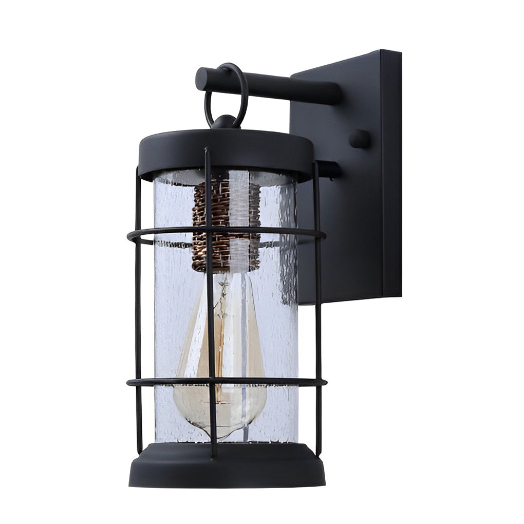 Iron Glass Lantern Black Retro Rustic Wall Light