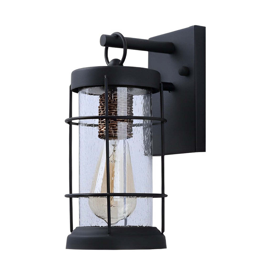 Iron Glass Lantern Black Retro Rustic Wall Light