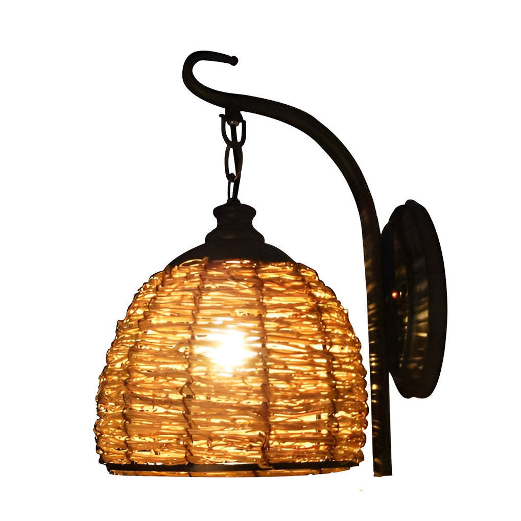 Hand Weaving Rattan Grass Iron Retro Rustic Wall Lamp Wall Light Fixture-Lighom