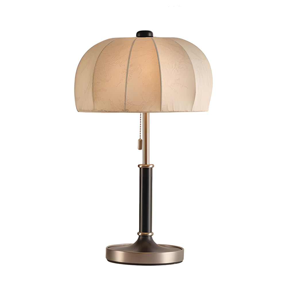 Retro Brass Dome Fabric Table Lamp Pull Chain Bedroom Lamp-Lighom