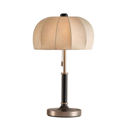 Retro Brass Dome Fabric Table Lamp Pull Chain Bedroom Lamp-Lighom