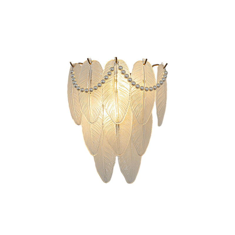 Glass Leaves Feathers Luxury Three Step Dimming French Style Wall Lamp-Lighom
