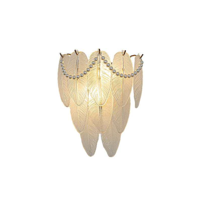 Glass Leaves Feathers Luxury Three Step Dimming French Style Wall Lamp-Lighom