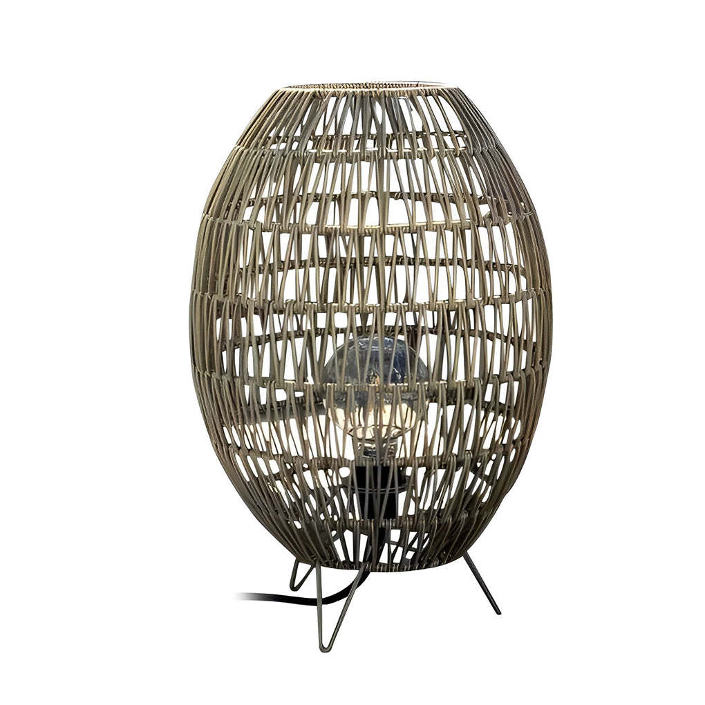 Spaceship Lighting Handmade Rattan Oval Cage Waterproof Outdoor Floor Lamp-Lighom