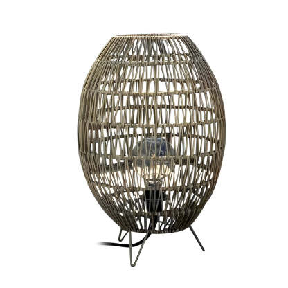 Spaceship Lighting Handmade Rattan Oval Cage Waterproof Outdoor Floor Lamp-Lighom