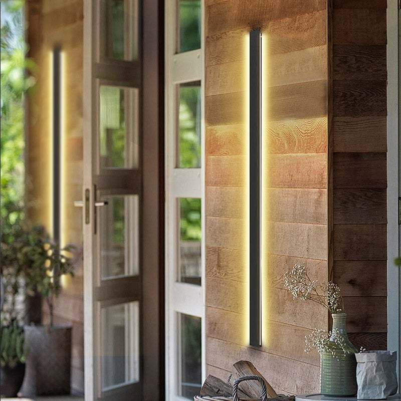 Black Long Strip Metal Waterproof Dimmable Modern Outdoor Wall Lights-Lighom