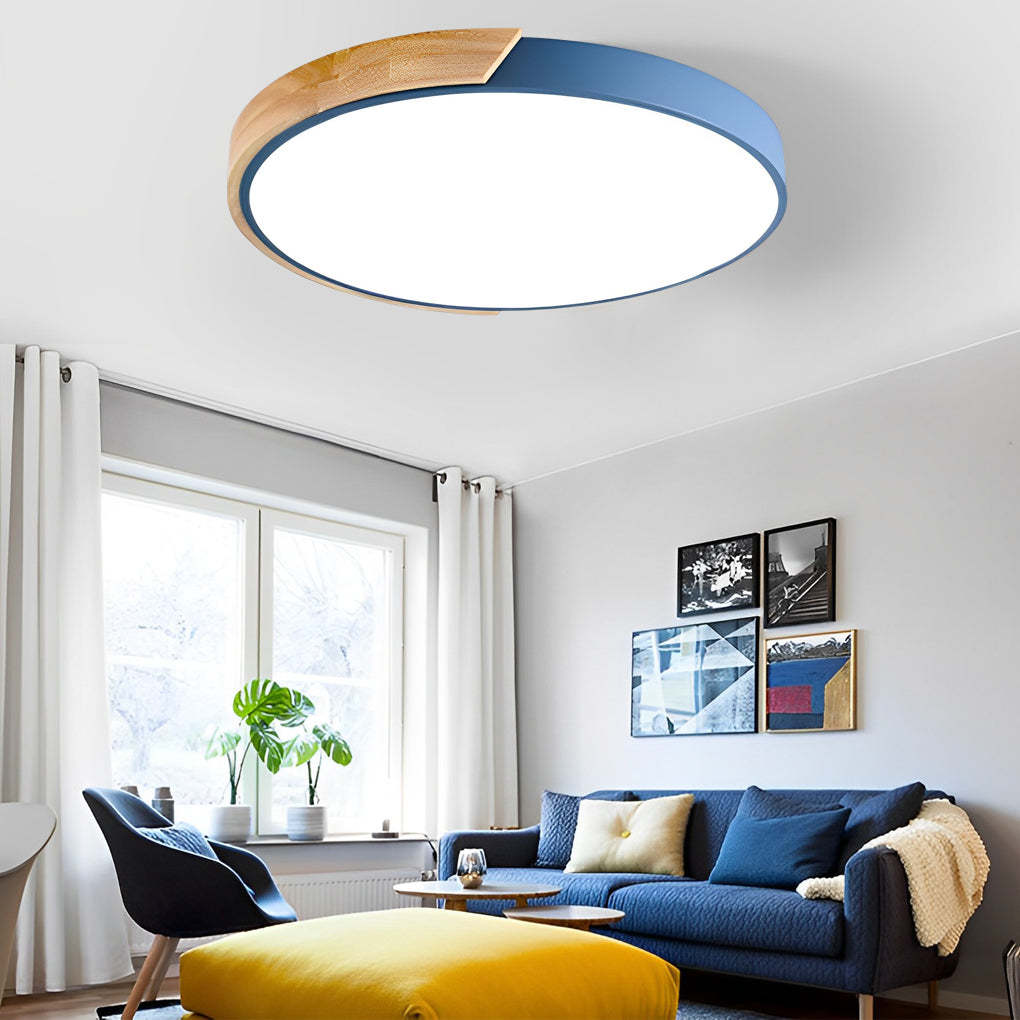 Circular Modern LED Metal Wood Flush Mount Light