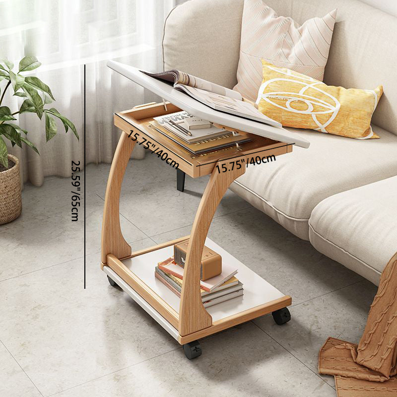 Vintage Engineered Wood Flip-Top Movable Side Table
