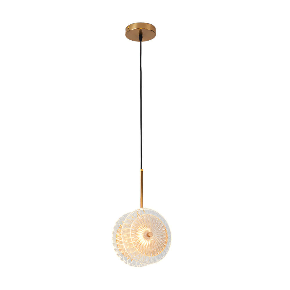 Modern Crystal Glass Disc 1-Light Round LED Pendant Light
