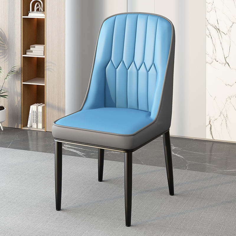 Modern Leather Steel Square Dining Chair — B / Black / Beige & Gray