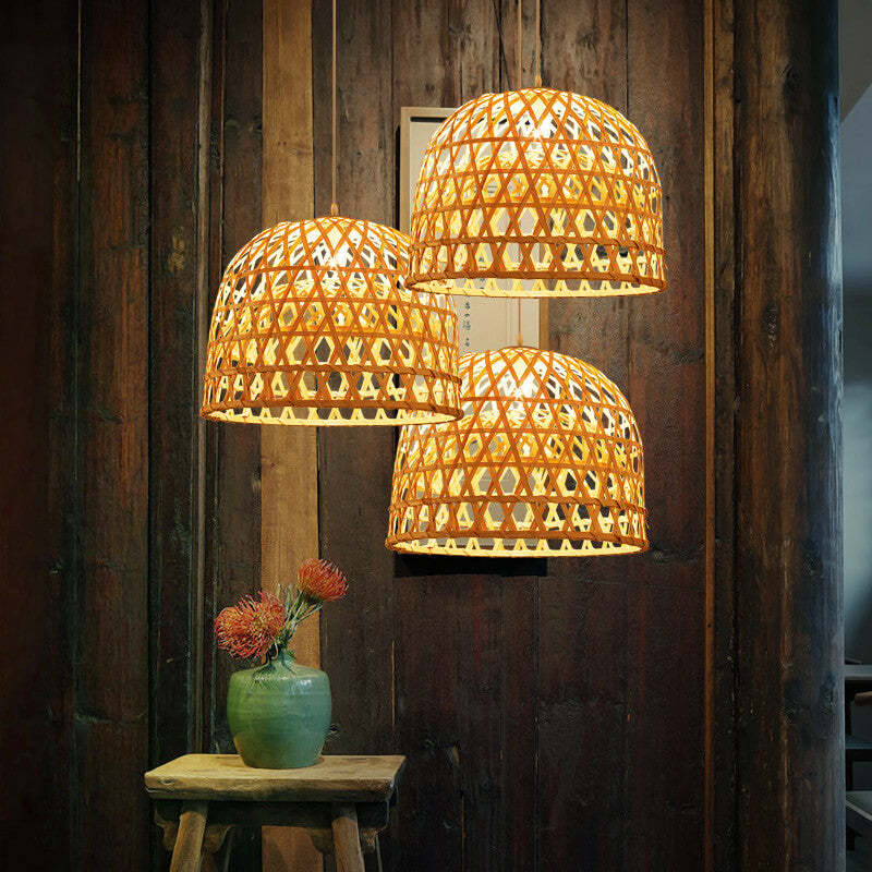 Modern Bamboo Weaving Dome Pendant Light — 110V-120V For US/CA