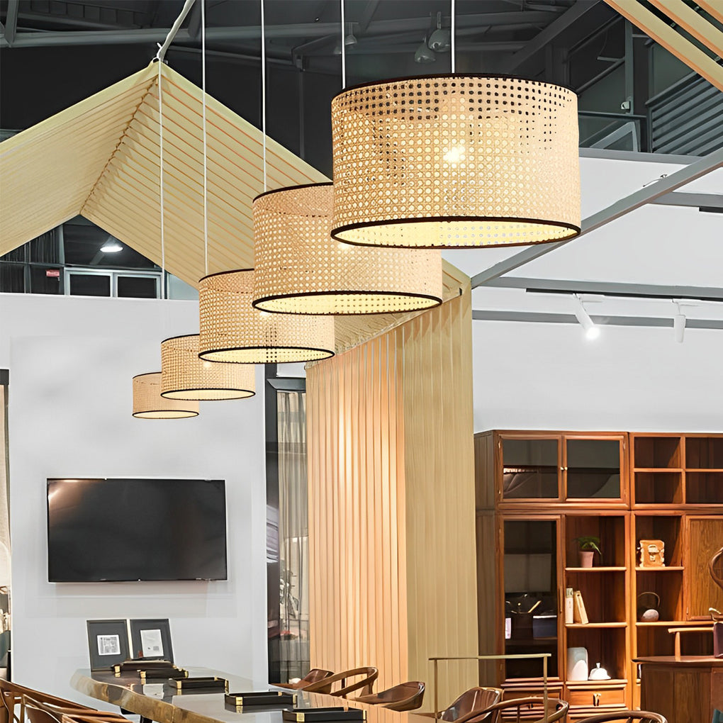 Lighom rustic round oak pendant lighting — 15" H x 14" Dia