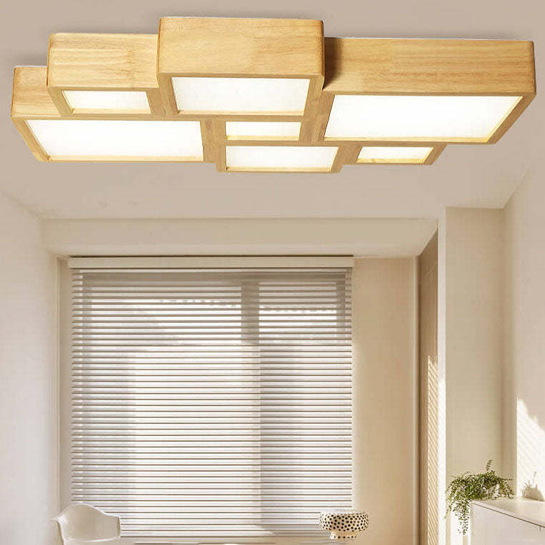 Nordic Solid Wood Square LED Flush Mount Light — 3 Colors Changeable (Warm/Neutral/White) / 110V-120V For US/CA