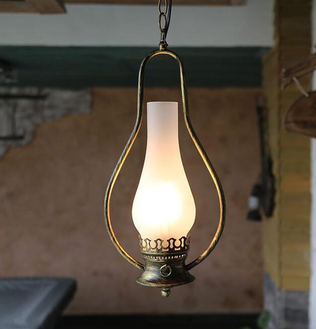 Vintage Kerosene Cracked Glass Pendant Light