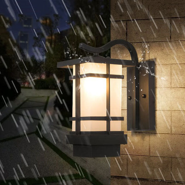 Retro Plaid Lantern Outdoor Waterproof Wall Sconce