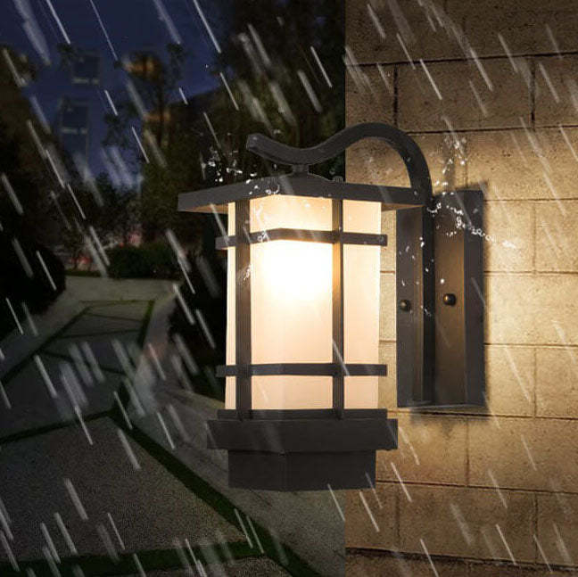 Retro Plaid Lantern Outdoor Waterproof Wall Sconce