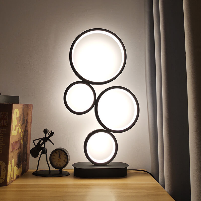 Minimalist 4-Ring LED Table Lamp — Dimmer Switch / White Light (5000K) / White