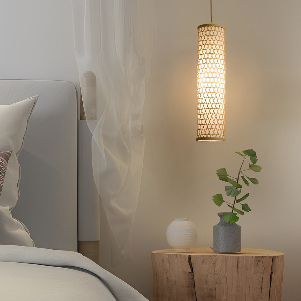 30" Thin Cluster Cylinder Farmhouse Bamboo Pendant Light