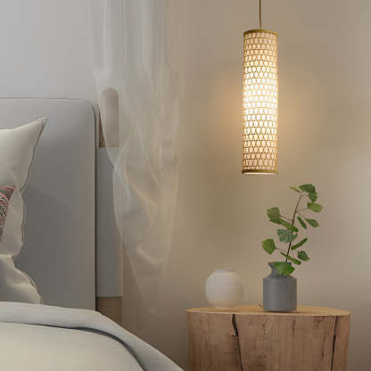 30" Thin Cluster Cylinder Farmhouse Bamboo Pendant Light