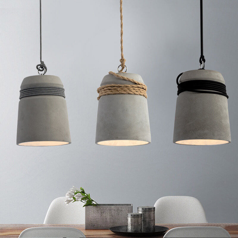 Industrial Cement Column Rope Pendant Light