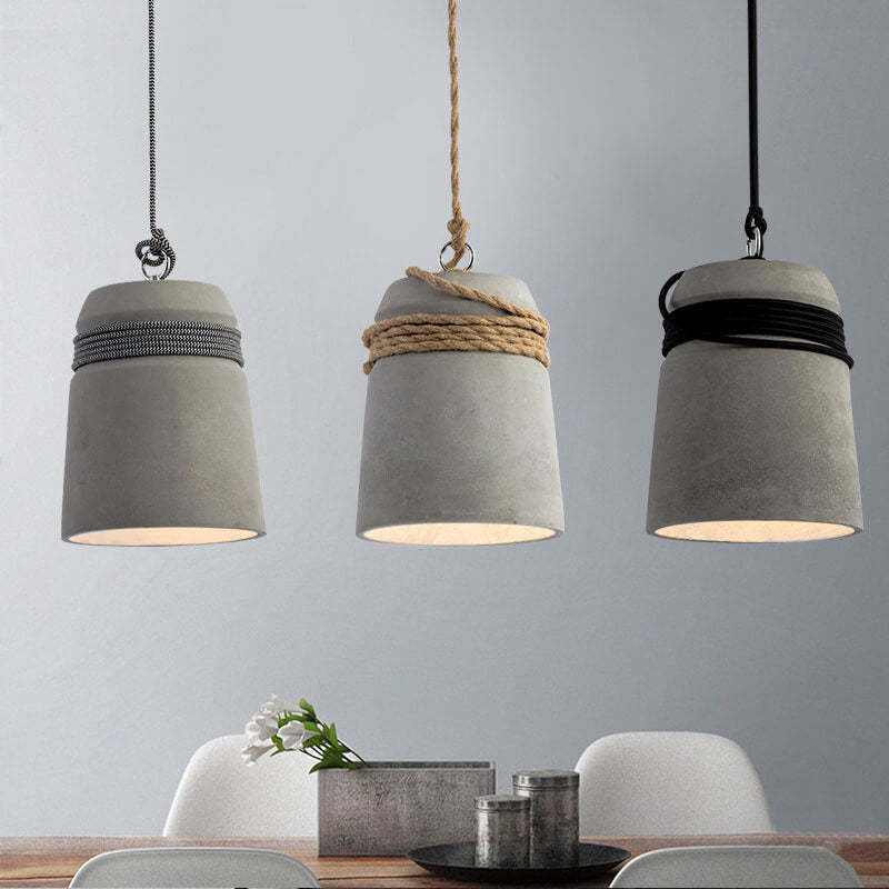 Industrial Cement Column Rope Pendant Light